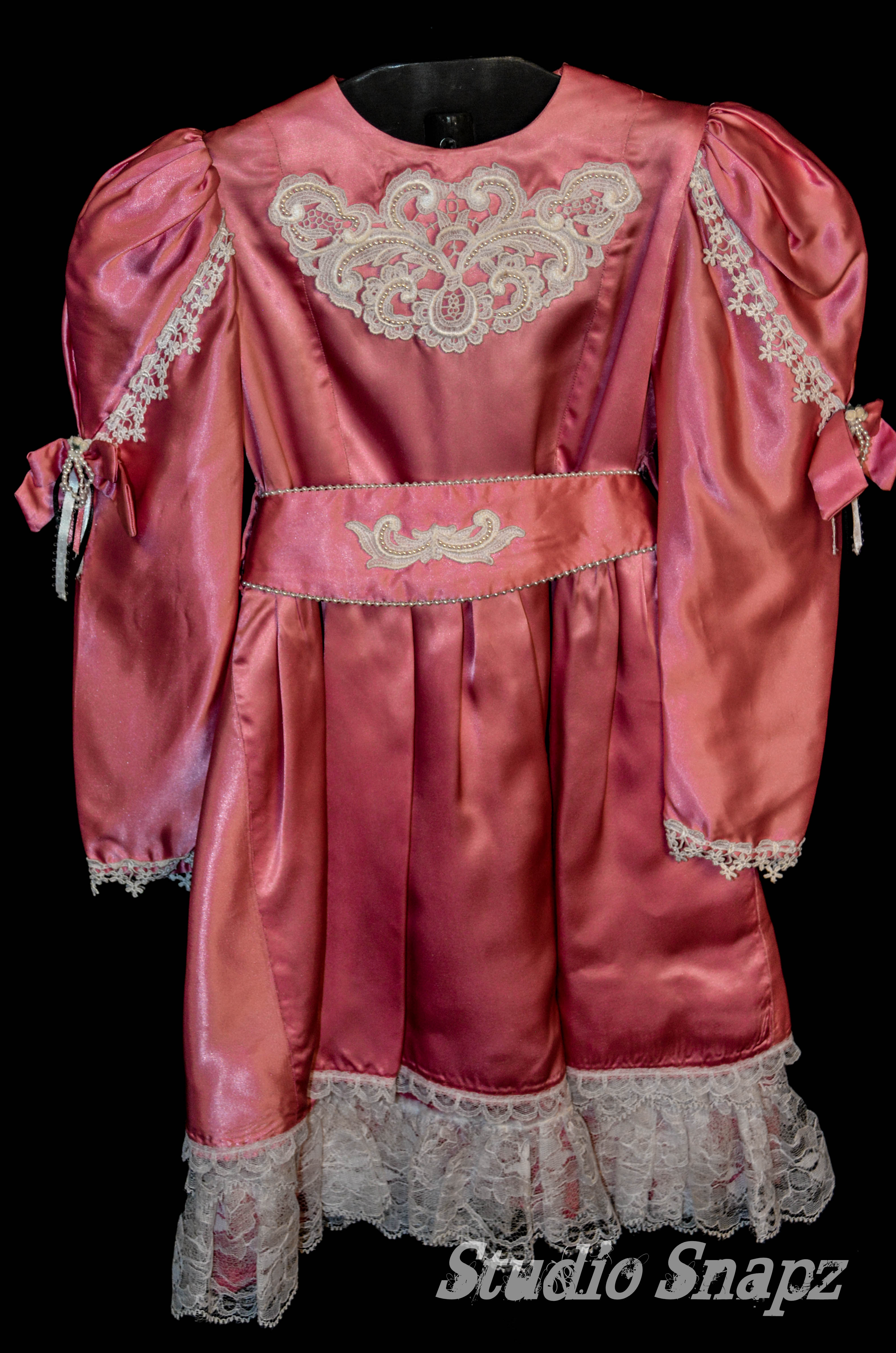 Custom Satin Dress w/ Beaded Lace and Ribbon Accents