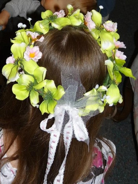 Custom Flower Girl Head Wreath w/ Ribbon Streamers
