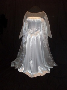 Custom Made Satin and Sheer Wedding Dress with Detachable Train