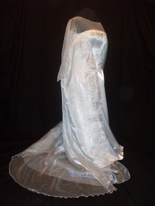 Custom Made Satin and Sheer Wedding Dress with Detachable Train