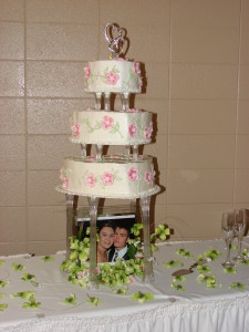 3 Tier Heart w/ Butter Cream Frosting and Hand Painted Fondant Apple Blossom Flowers