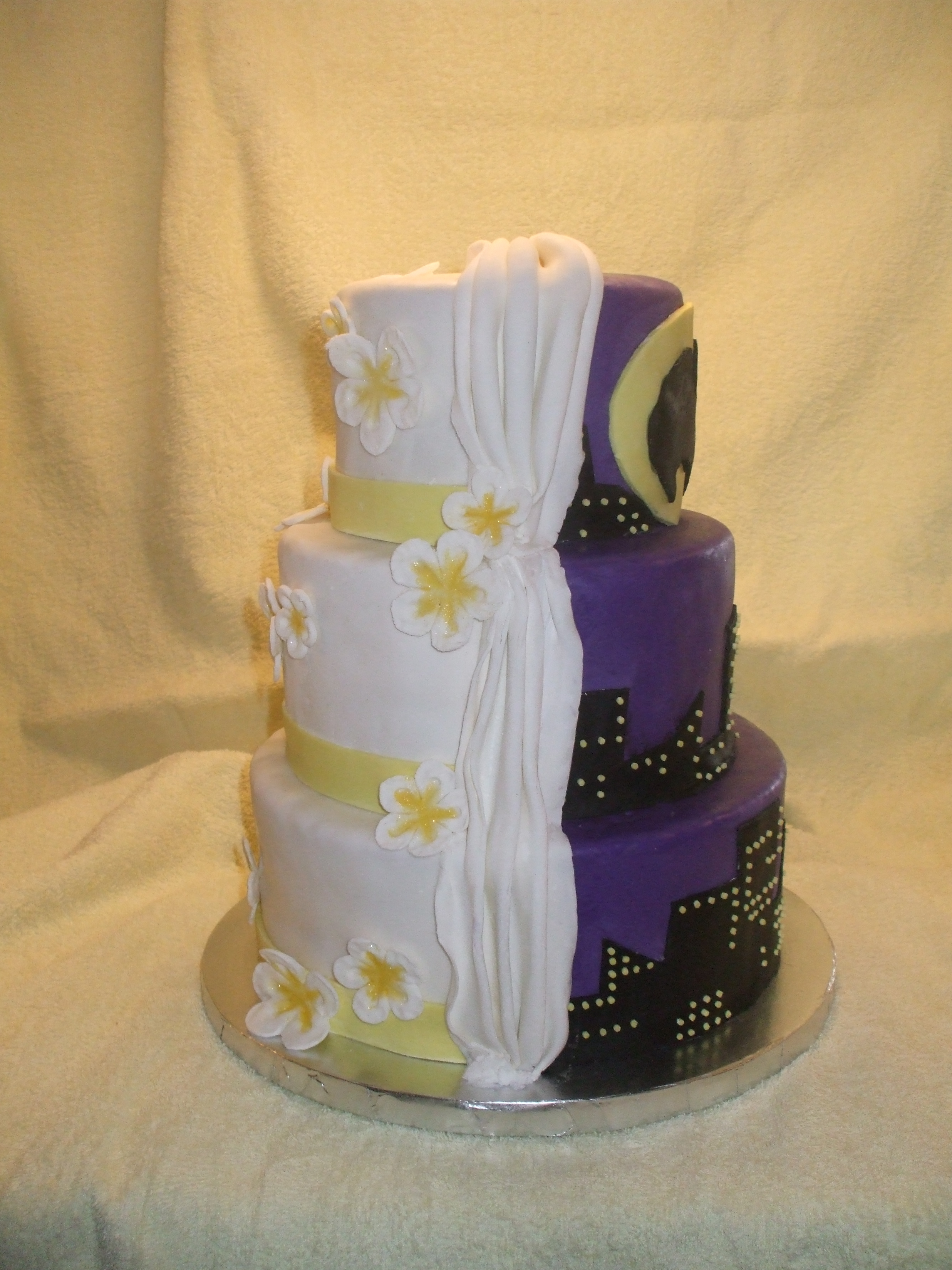 Custom Split Sided Wedding Cake w/Batman and Traditional Sides