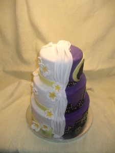 Custom Split Sided Wedding Cake w/Batman and Traditional Sides