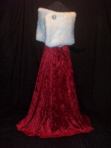 Custom Made Crimson Red Crushed Velvet with White Fur Stole